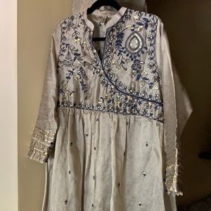 Blue and gold anarkali dress